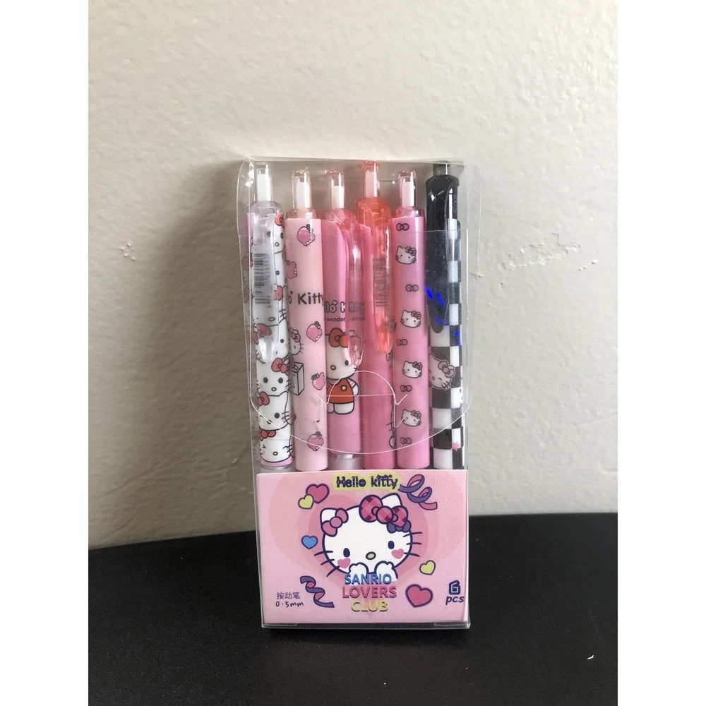 6Pcs Sanrio Hello Kitty Kuromi Gel Pen Set‎ 0.5mm Black Ink Stationery NWT